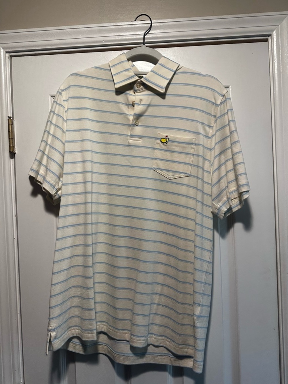 Masters Cream Polo with Light Blue Stripe Detail